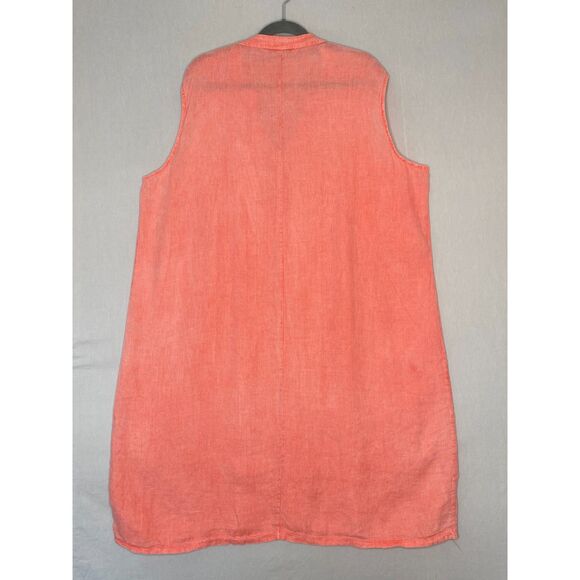 Alessia Pacini Linen Tunic Dress Womens 1X Salmon Pink Lace Pintuck Front Shift - Picture 5 of 10